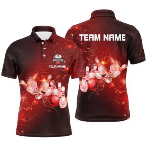 Mens Bowling Polo Shirts Custom Red Flashes…
