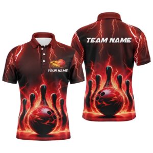 Mens Bowling Polo Shirts Custom Red Thunder…