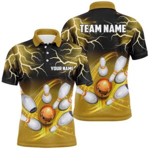 Mens Polo Bowling Shirt Custom Black Yellow…