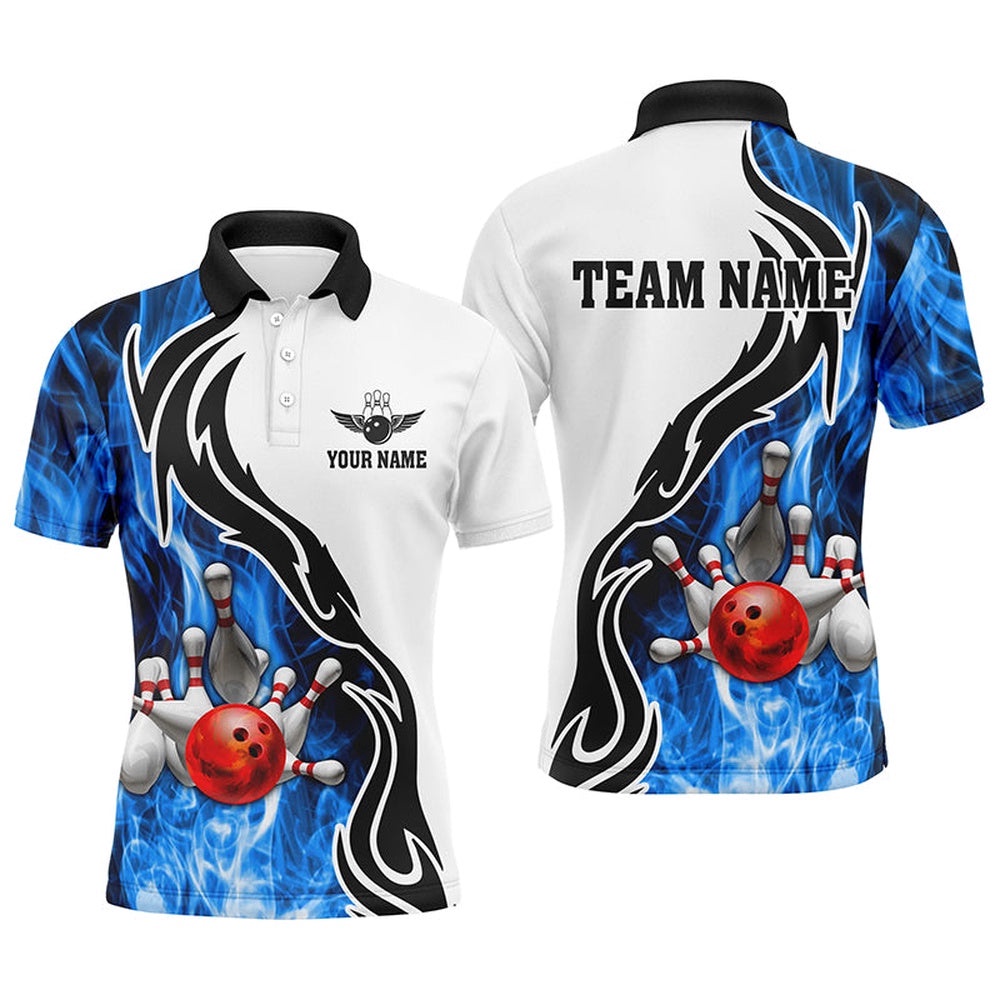 Mens Polo Bowling Shirt Custom Bowling Ball Pins Strike Team League Polo Shirt, Bowl Gifts Blue, Personalized Bowling Team Shirt Mens Polo Bowling Shirt Custom Bowling Ball Pins Strike Team League Polo Shirt, Bowl Gifts Blue, Personalized Bowling Team Shirt