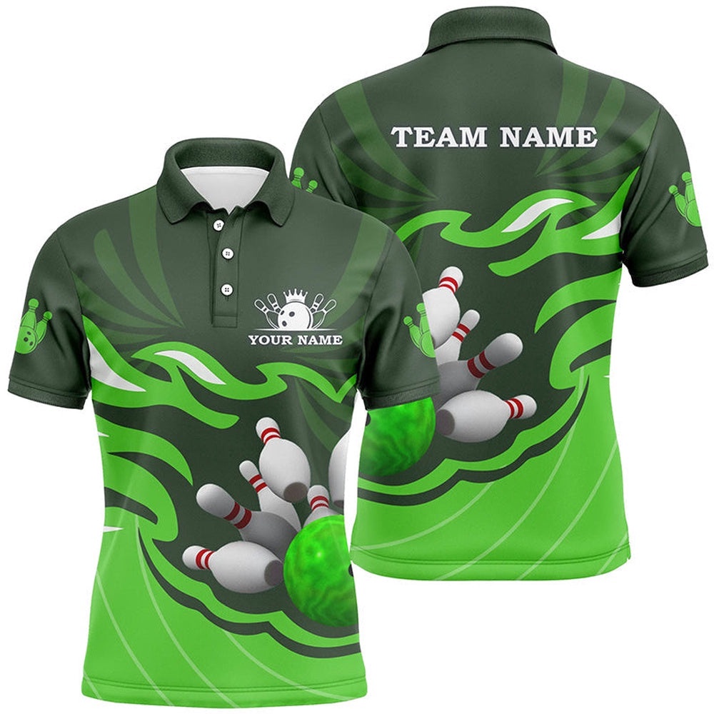 Mens Polo Bowling Shirt Custom Bowling Ball Pins Team League Polo Shirt, Bowling Gifts Green, Personalized Bowling Team Shirt Mens Polo Bowling Shirt Custom Bowling Ball Pins Team League Polo Shirt, Bowling Gifts Green, Personalized Bowling Team Shirt