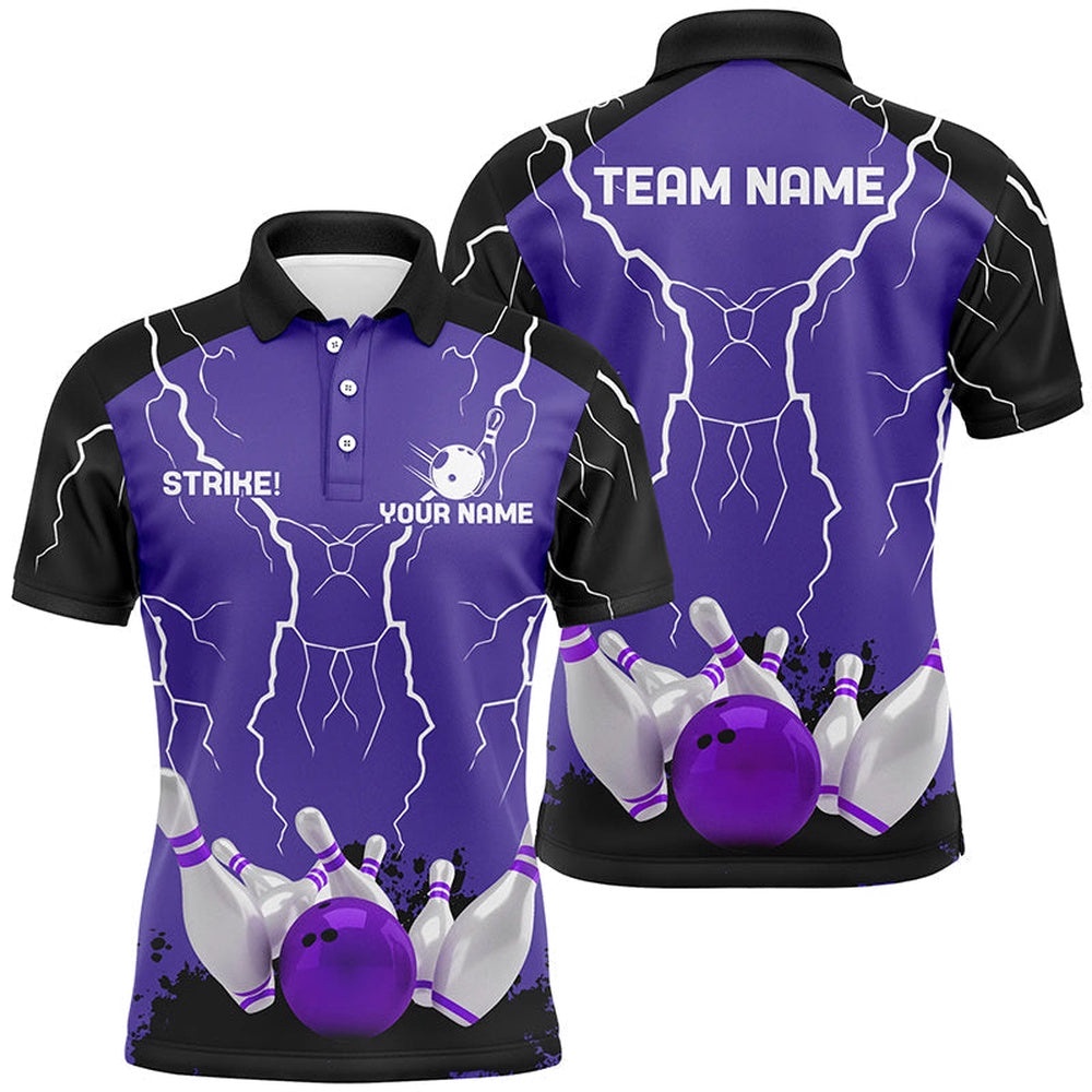 Mens Polo Bowling Shirt Custom Bowling Strike Lightning Storm Thunder Team League Polo Shirt Purple, Personalized Bowling Team Shirt Mens Polo Bowling Shirt Custom Bowling Strike Lightning Storm Thunder Team League Polo Shirt Purple, Personalized Bowling Team Shirt