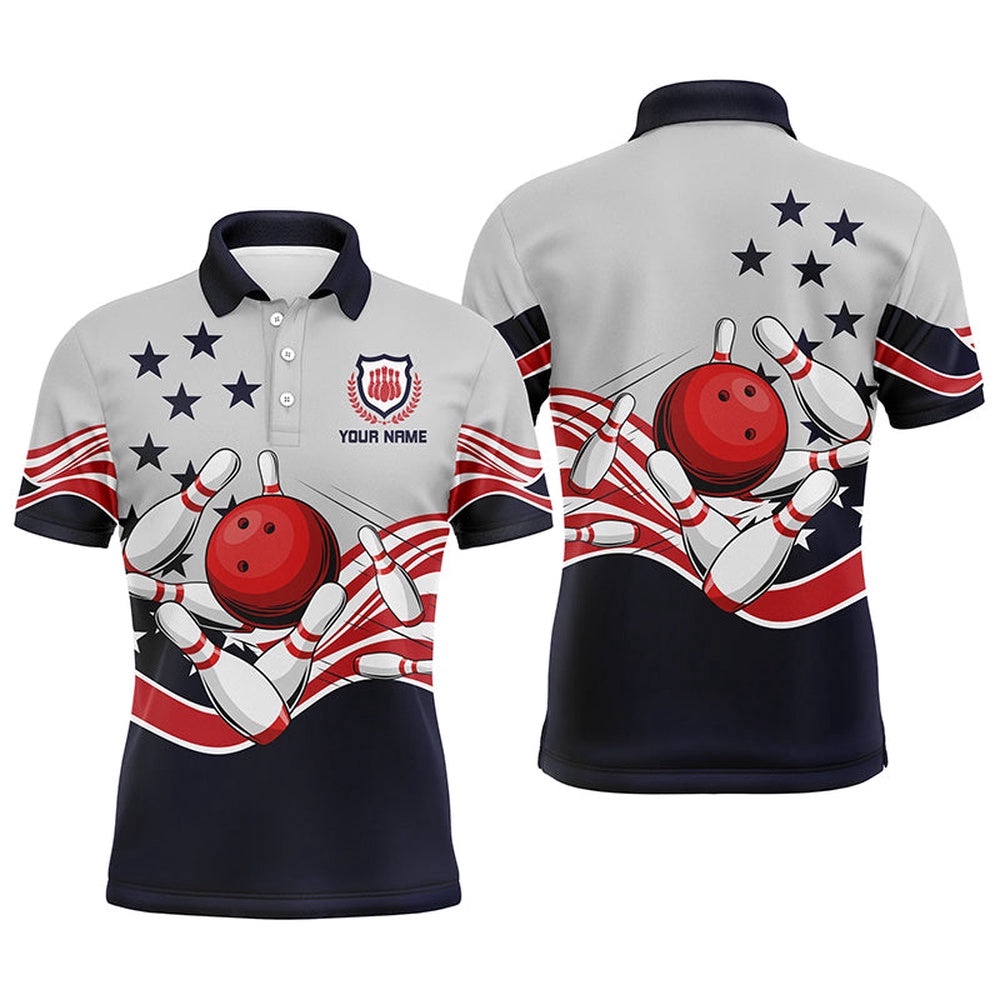 Mens Polo Bowling Shirts Custom American Flag Patriotic Vintage Bowling Team Polo Shirt, Personalized Bowling Team Shirt Mens Polo Bowling Shirts Custom American Flag Patriotic Vintage Bowling Team Polo Shirt, Personalized Bowling Team Shirt