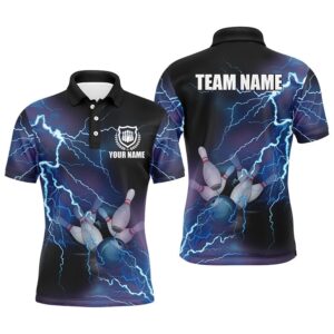 Mens Polo Bowling Shirts Custom Blue Lightning…