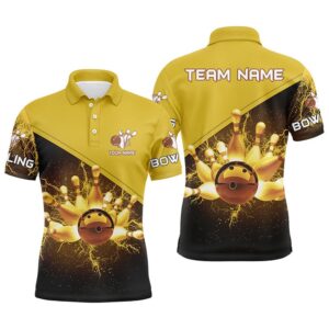 Mens Polo Bowling Shirts Custom Gold Lightning…