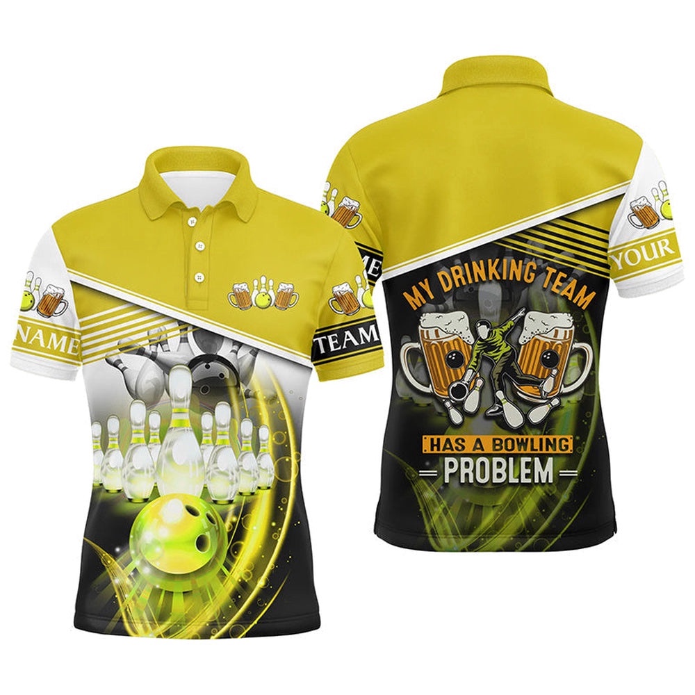 Mens Polo Bowling Shirts Custom My Drinking Team Has A Bowling Problem Team League Polo Shirt Yellow, Personalized Bowling Team Shirt Mens Polo Bowling Shirts Custom My Drinking Team Has A Bowling Problem Team League Polo Shirt Yellow, Personalized Bowling Team Shirt