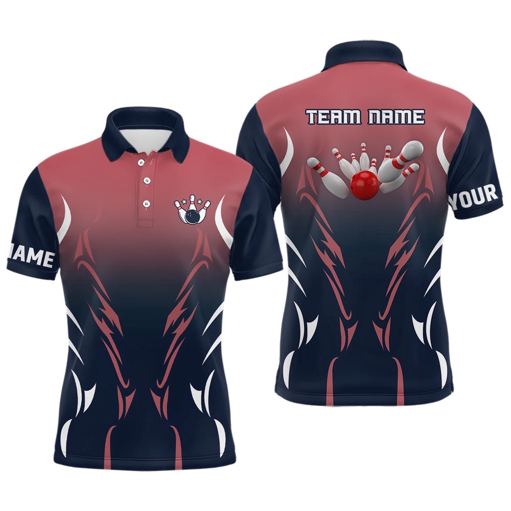 Mens Polo Bowling Shirts Custom Navy And Red Retro Bowling Team Shirts, Custom Bowling Polo Shirt, Personalized Bowling Team Shirt Mens Polo Bowling Shirts Custom Navy And Red Retro Bowling Team Shirts, Custom Bowling Polo Shirt, Personalized Bowling Team Shirt