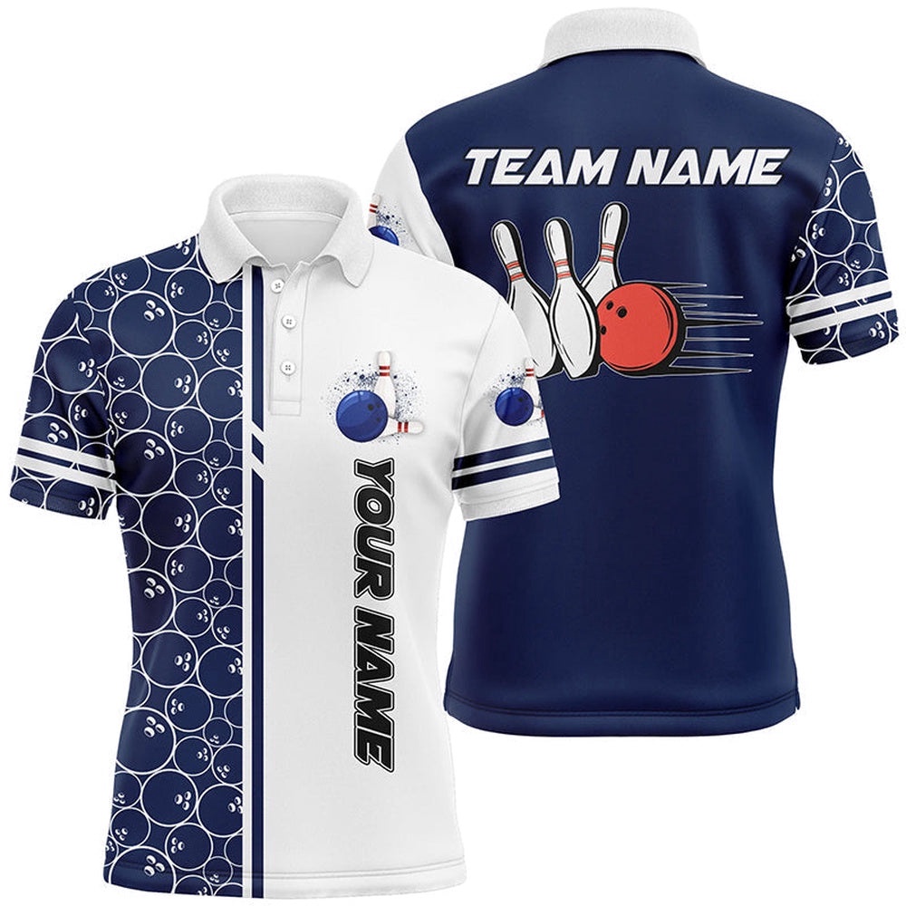 Mens Polo Bowling Shirts Custom White And Blue Camo Vintage Bowling Shirts, Men Bowling Polo Shirt, Personalized Bowling Team Shirt Mens Polo Bowling Shirts Custom White And Blue Camo Vintage Bowling Shirts, Men Bowling Polo Shirt, Personalized Bowling Team Shirt