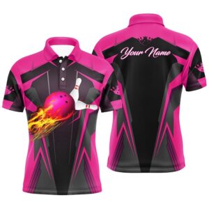 Mens Polo Shirt Flame Bowling Ball Pins,…