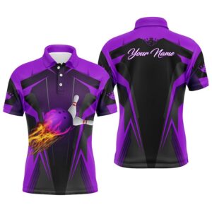 Mens Polo Shirt Flame Bowling Ball Pins,…