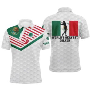 Mexican Flag World’S Okayest Golfer Custom White…