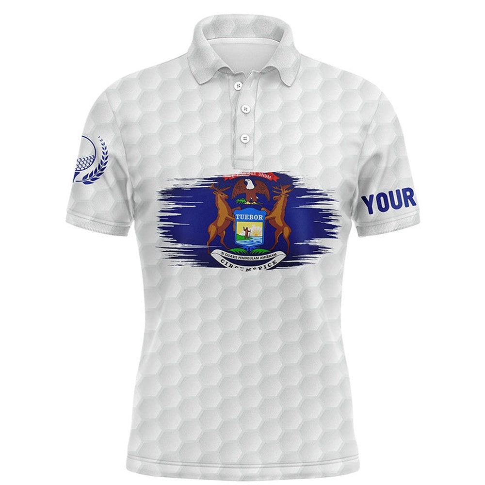 Michigan Flag White Golf Ball Pattern Men’s Polo Shirt Custom Patriotic Golf Shirts For Men, Golf Polo Shirt, Golf Shirts Michigan Flag White Golf Ball Pattern Men’s Polo Shirt Custom Patriotic Golf Shirts For Men, Golf Polo Shirt, Golf Shirts