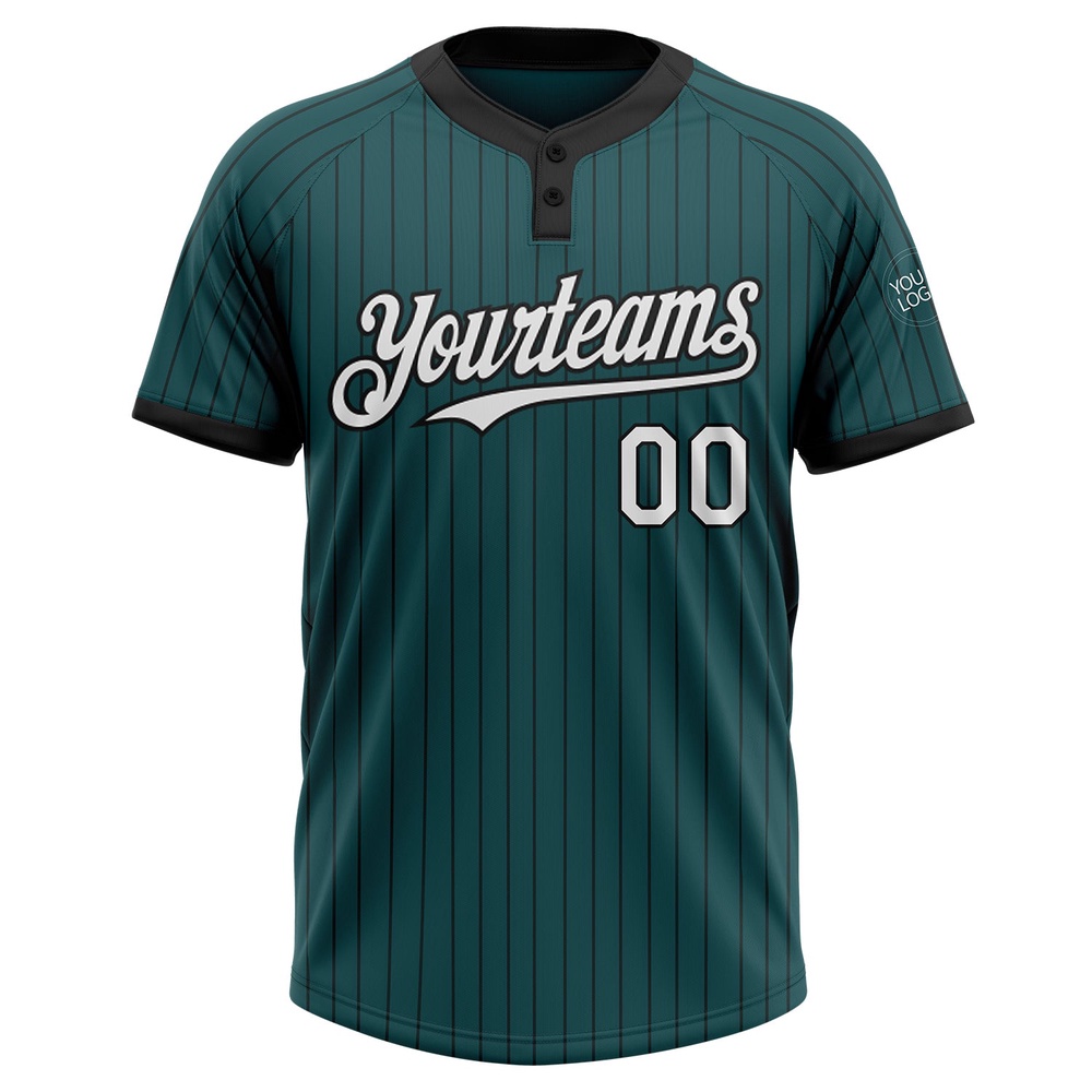 Midnight Green Black Pinstripe White Two Button Unisex Softball Jersey, Custom Team Softball Jersey Midnight Green Black Pinstripe White Two Button Unisex Softball Jersey, Custom Team Softball Jersey