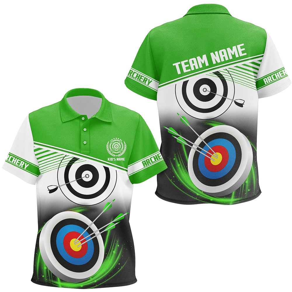 Name Archery Polo Shirts Custom Green Archery Target Shirt, Custom Archery Team Polo Shirt