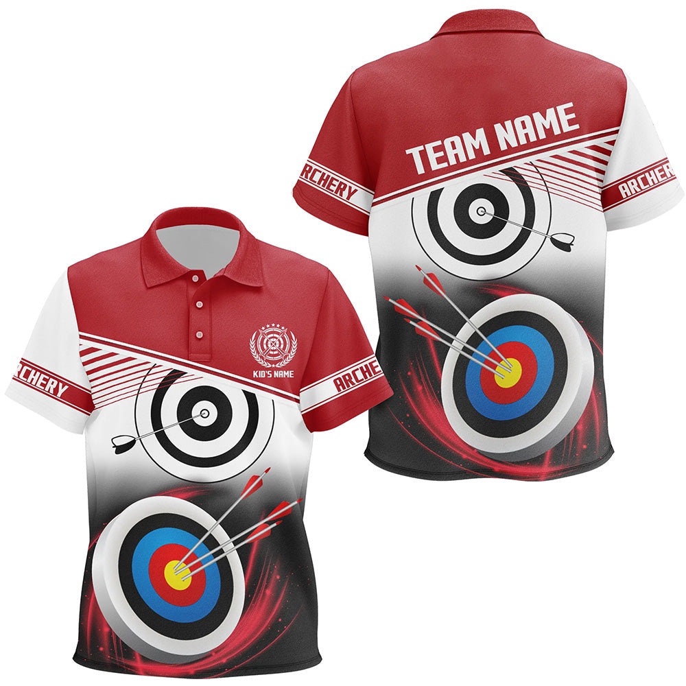 Name Archery Polo Shirts Custom Red Archery Target Shirts, Custom Archery Team Polo Shirt