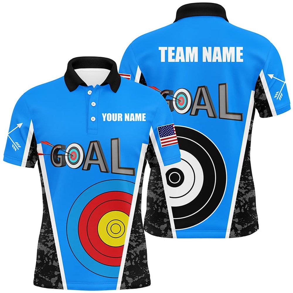 Name Blue Archery Goal Men Polo Shirts Custom Target Archery Polo For Team, Custom Archery Team Polo Shirt Name Blue Archery Goal Men Polo Shirts Custom Target Archery Polo For Team, Custom Archery Team Polo Shirt