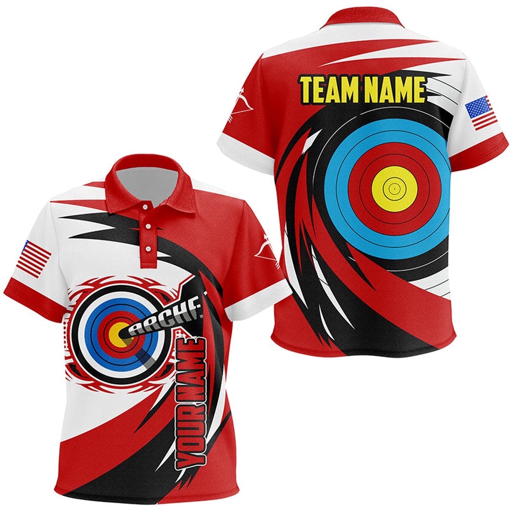 Name Target Archery Polo Shirts, Custom American Flag Archery Team Shirts, Custom Archery Team Polo Shirt Name Target Archery Polo Shirts, Custom American Flag Archery Team Shirts, Custom Archery Team Polo Shirt