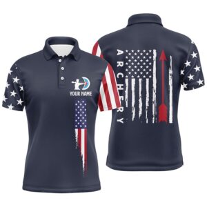 Navy American Flag Archery Polo Shirts For…
