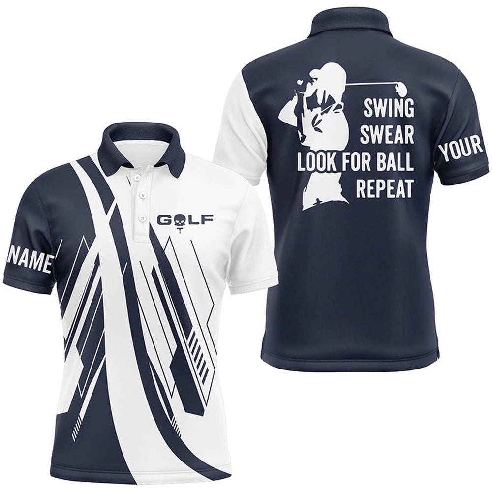 Navy Blue And White Men’s Golf Polo Shirts Custom Swing Swear Look For Ball Repeat Golf Shirt For Men’s, Golf Polo Shirt, Golf Shirts Navy Blue And White Men’s Golf Polo Shirts Custom Swing Swear Look For Ball Repeat Golf Shirt For Men’s, Golf Polo Shirt, Golf Shirts