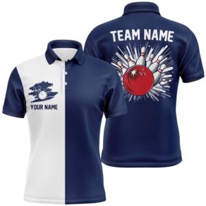 Navy Blue And White Retro Bowling Shirts…