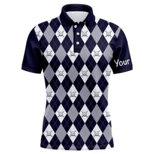 Navy Blue Argyle Plaid Pattern Men’s Golf…