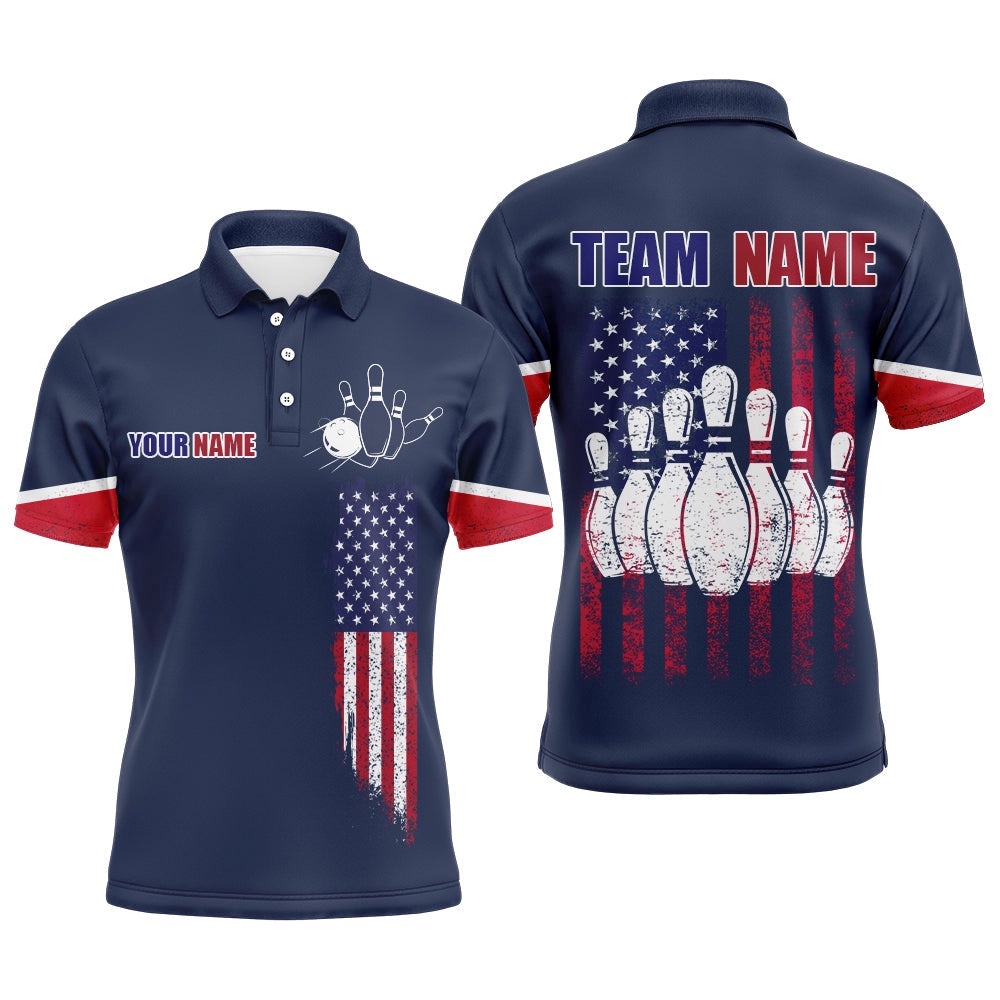 Navy Bowling Polo Shirt For Men Custom American Bowling Team Polo Shirt Patriot Bowling Shirt, Personalized Bowling Team Shirt Navy Bowling Polo Shirt For Men Custom American Bowling Team Polo Shirt Patriot Bowling Shirt, Personalized Bowling Team Shirt