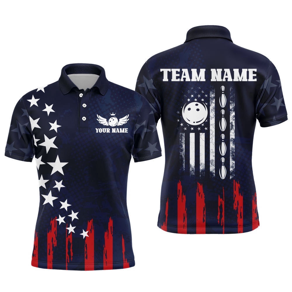 Navy Bowling Polo Shirt Men American Bowling Team Polo Shirt Custom Star Bowling Shirts, Personalized Bowling Team Shirt Navy Bowling Polo Shirt Men American Bowling Team Polo Shirt Custom Star Bowling Shirts, Personalized Bowling Team Shirt