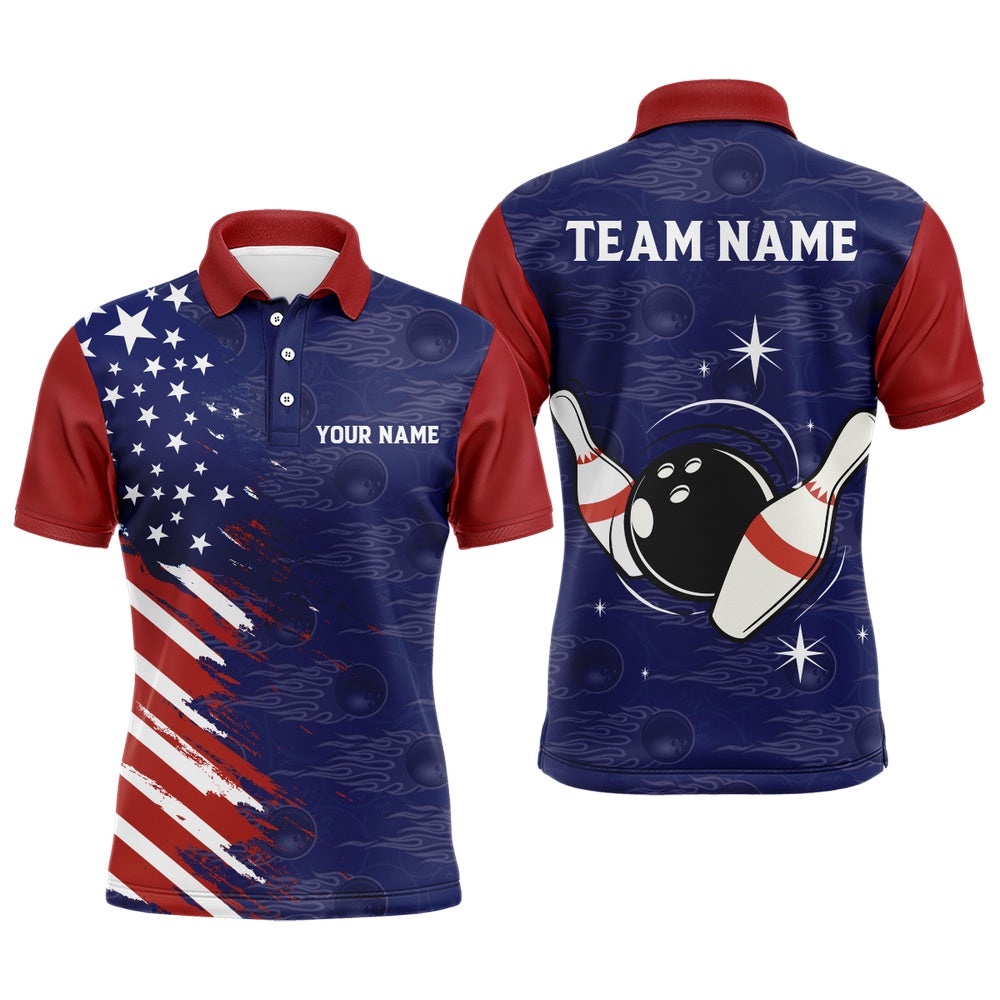 Navy Bowling Polo Shirt Men Custom American Bowling Polo Shirt Seamless Pattern Bowling Shirts, Personalized Bowling Team Shirt Navy Bowling Polo Shirt Men Custom American Bowling Polo Shirt Seamless Pattern Bowling Shirts, Personalized Bowling Team Shirt