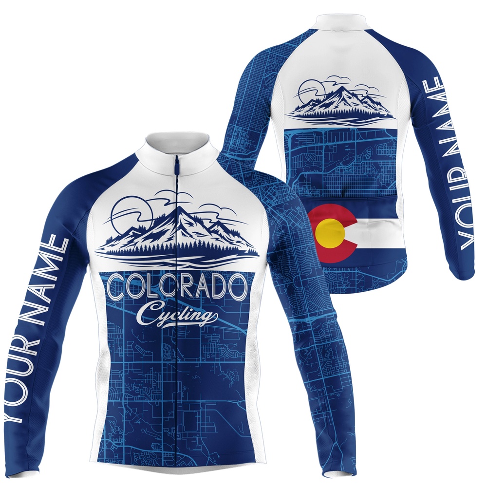 Navy Colorado Men WoMen’s Cycling Jersey With 3 Pockets Full Zip Mountain Bike Shirt, Custom Mono Cycling Jersey