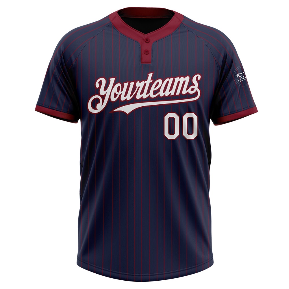 Navy Crimson Pinstripe White Two Button Unisex Softball Jersey, Custom Team Softball Jersey Navy Crimson Pinstripe White Two Button Unisex Softball Jersey, Custom Team Softball Jersey