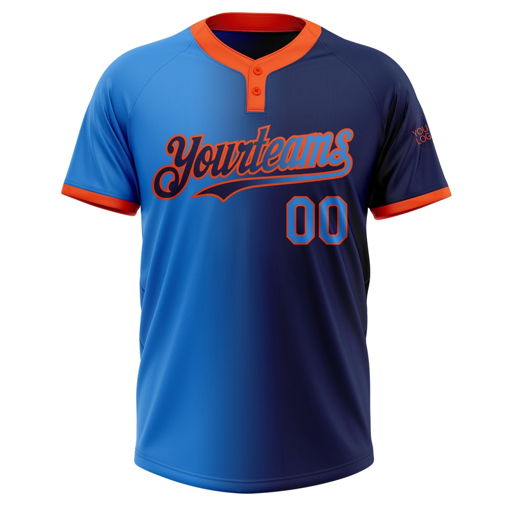 Navy Electric Blue Orange Gradient Fashion Two Button Unisex Softball Jersey, Custom Team Softball Jersey Navy Electric Blue Orange Gradient Fashion Two Button Unisex Softball Jersey, Custom Team Softball Jersey