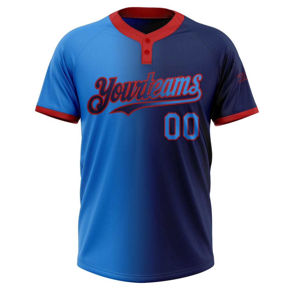 Navy Electric Blue Red Gradient Fashion Two Button Unisex Softball Jersey, Custom Team Softball Jersey Navy Electric Blue Red Gradient Fashion Two Button Unisex Softball Jersey, Custom Team Softball Jersey