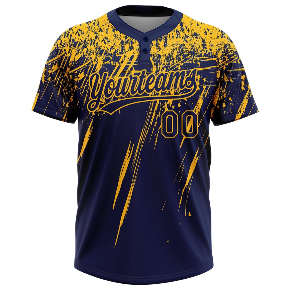 Navy Gold 3D Pattern Abstract Sharp Shape Two Button Unisex Softball Jersey, Custom Team Softball Jersey Navy Gold 3D Pattern Abstract Sharp Shape Two Button Unisex Softball Jersey, Custom Team Softball Jersey
