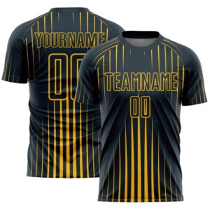 Navy Gold Lines Sublimation Soccer Uniform Jersey,…