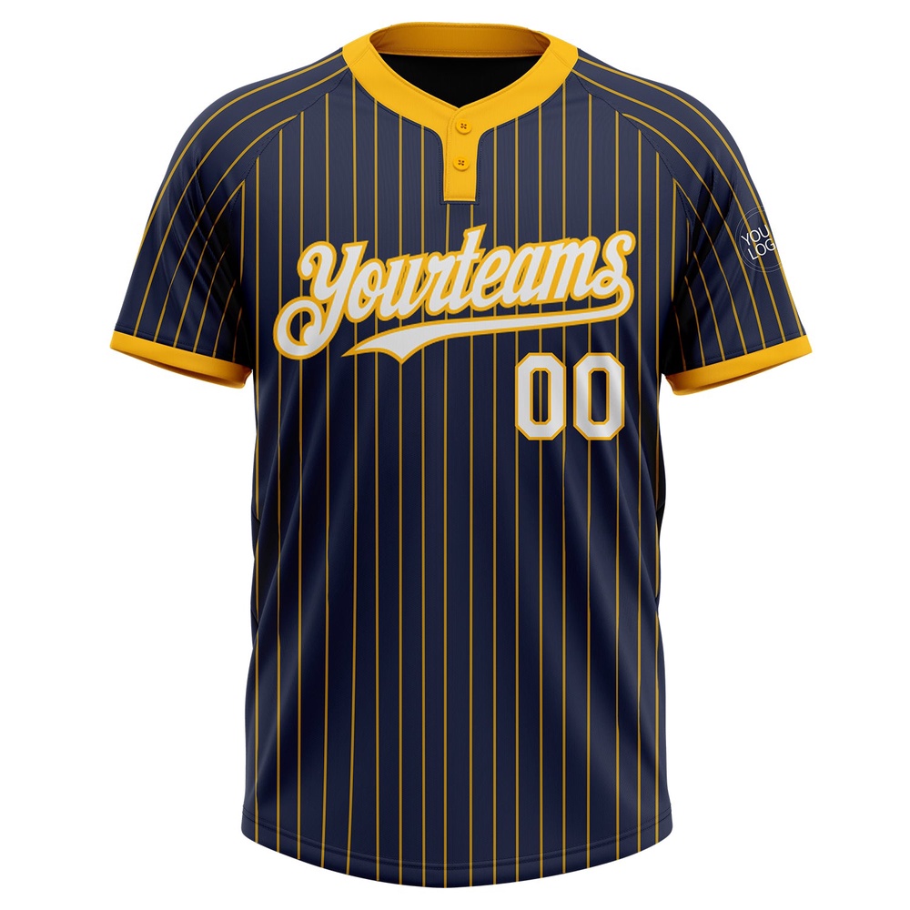 Navy Gold Pinstripe White Two Button Unisex Softball Jersey, Custom Team Softball Jersey Navy Gold Pinstripe White Two Button Unisex Softball Jersey, Custom Team Softball Jersey