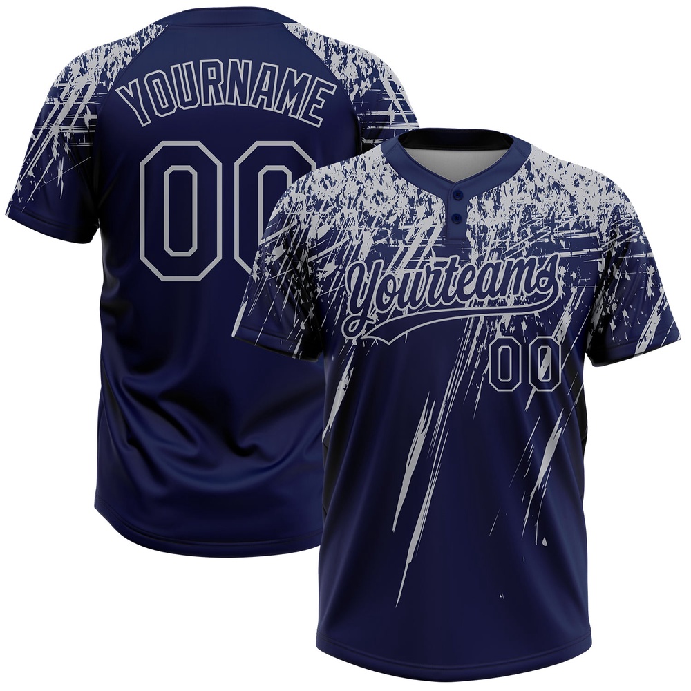Navy Gray 3D Pattern Abstract Sharp Shape Two Button Unisex Softball Jersey, Custom Team Softball Jersey Navy Gray 3D Pattern Abstract Sharp Shape Two Button Unisex Softball Jersey, Custom Team Softball Jersey
