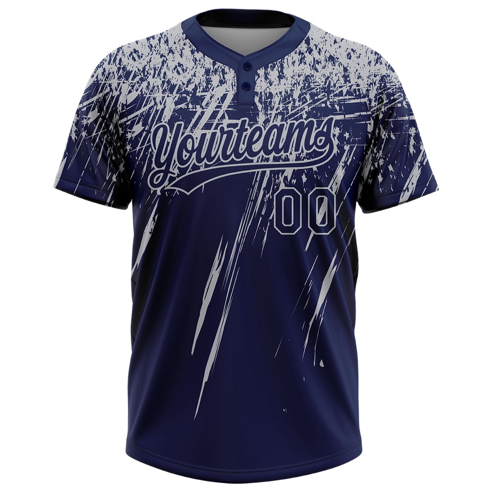 Navy Gray 3D Pattern Abstract Sharp Shape Two Button Unisex Softball Jersey, Custom Team Softball Jersey Navy Gray 3D Pattern Abstract Sharp Shape Two Button Unisex Softball Jersey, Custom Team Softball Jersey