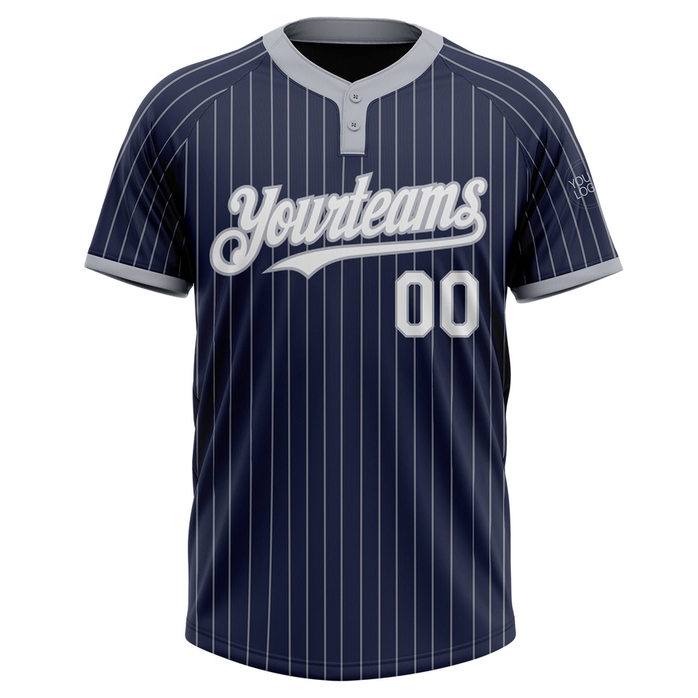 Navy Gray Pinstripe White Two Button Unisex Softball Jersey, Custom Team Softball Jersey Navy Gray Pinstripe White Two Button Unisex Softball Jersey, Custom Team Softball Jersey