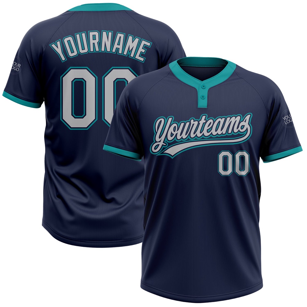 Navy Gray Teal Two Button Unisex Softball Jersey, Custom Team Softball Jersey Navy Gray Teal Two Button Unisex Softball Jersey, Custom Team Softball Jersey