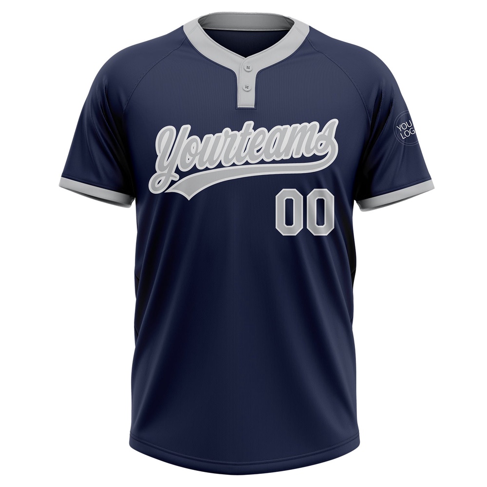Navy Gray White Two Button Unisex Softball Jersey, Custom Team Softball Jersey Navy Gray White Two Button Unisex Softball Jersey, Custom Team Softball Jersey