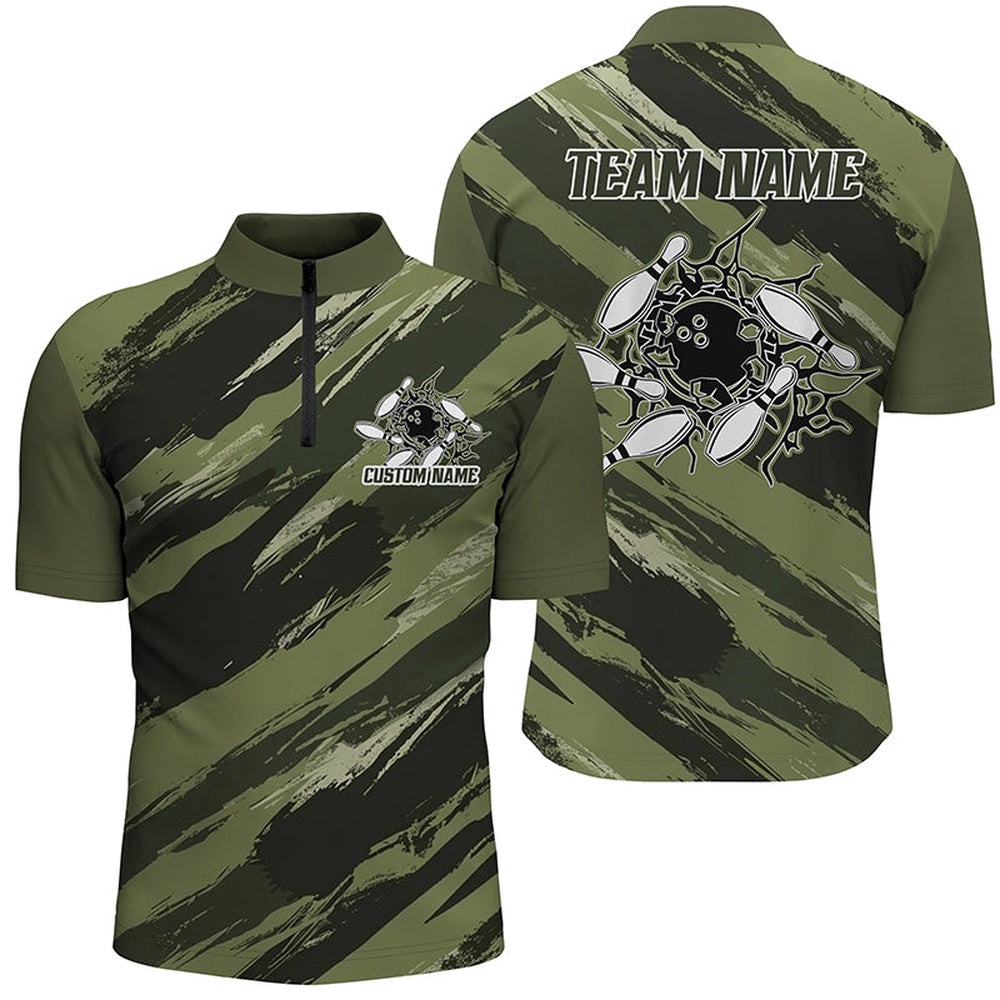 Navy Green Camo Bowling Shirts For Men And Women, Bowling Strike Team Shirts, Custom Bowling Team Jersey Shirt Navy Green Camo Bowling Shirts For Men And Women, Bowling Strike Team Shirts, Custom Bowling Team Jersey Shirt