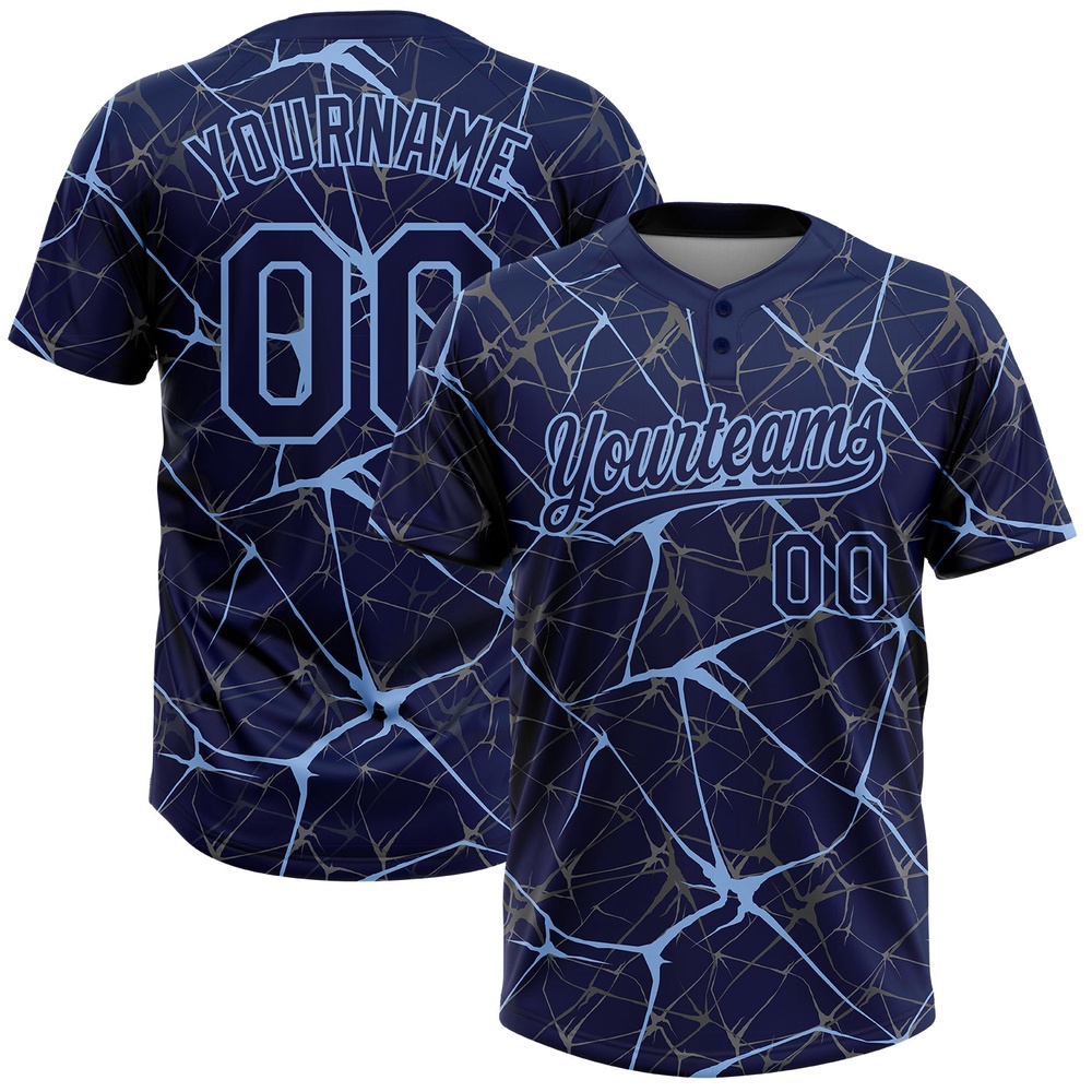 Navy Light Blue 3D Pattern Abstract Network Two Button Unisex Softball Jersey, Custom Team Softball Jersey Navy Light Blue 3D Pattern Abstract Network Two Button Unisex Softball Jersey, Custom Team Softball Jersey
