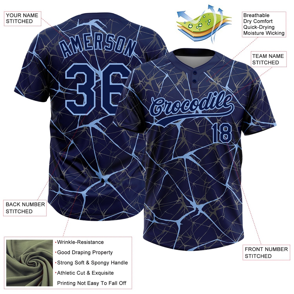 Navy Light Blue 3D Pattern Abstract Network Two Button Unisex Softball Jersey, Custom Team Softball Jersey Navy Light Blue 3D Pattern Abstract Network Two Button Unisex Softball Jersey, Custom Team Softball Jersey