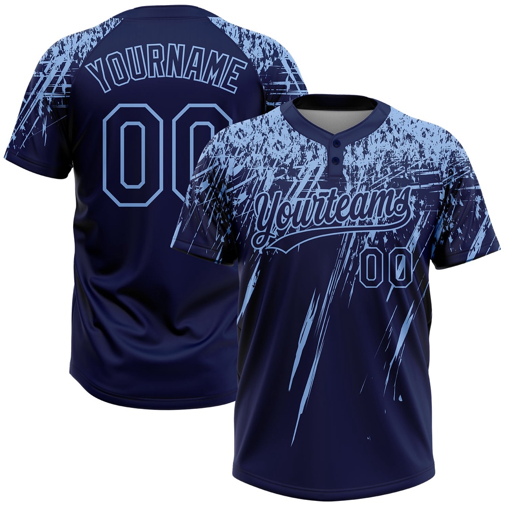 Navy Light Blue 3D Pattern Abstract Sharp Shape Two Button Unisex Softball Jersey, Custom Team Softball Jersey Navy Light Blue 3D Pattern Abstract Sharp Shape Two Button Unisex Softball Jersey, Custom Team Softball Jersey