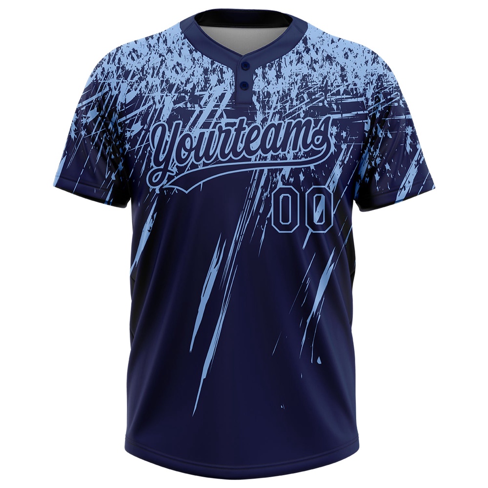 Navy Light Blue 3D Pattern Abstract Sharp Shape Two Button Unisex Softball Jersey, Custom Team Softball Jersey Navy Light Blue 3D Pattern Abstract Sharp Shape Two Button Unisex Softball Jersey, Custom Team Softball Jersey