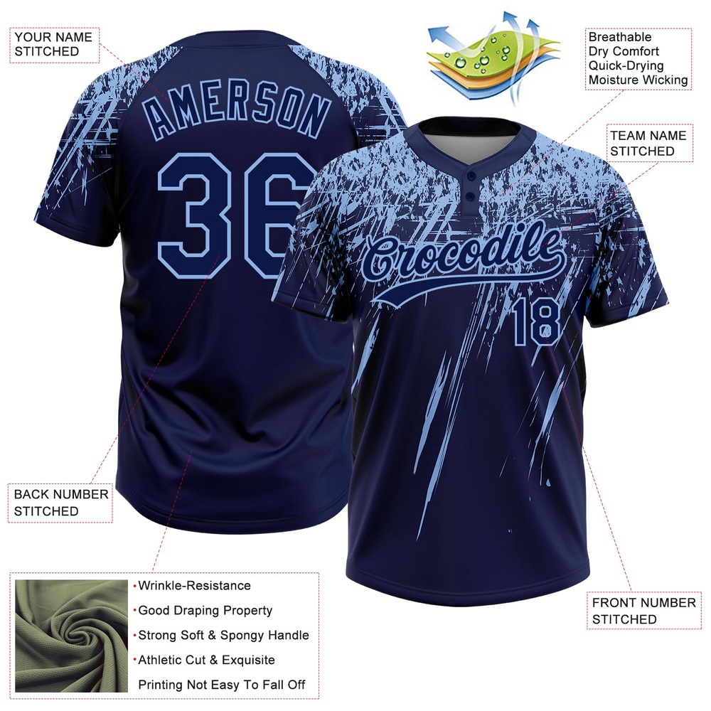Navy Light Blue 3D Pattern Abstract Sharp Shape Two Button Unisex Softball Jersey, Custom Team Softball Jersey Navy Light Blue 3D Pattern Abstract Sharp Shape Two Button Unisex Softball Jersey, Custom Team Softball Jersey
