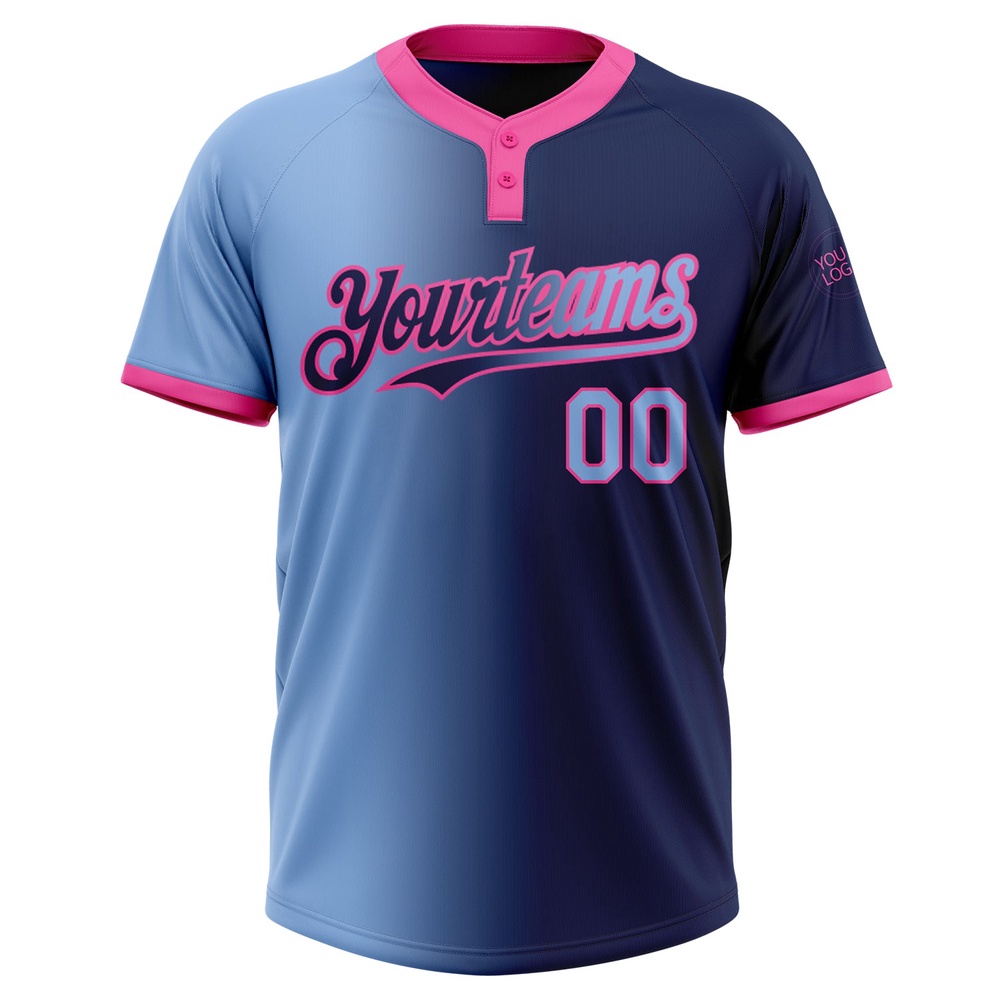 Navy Light Blue Pink Gradient Fashion Two Button Unisex Softball Jersey, Custom Team Softball Jersey Navy Light Blue Pink Gradient Fashion Two Button Unisex Softball Jersey, Custom Team Softball Jersey