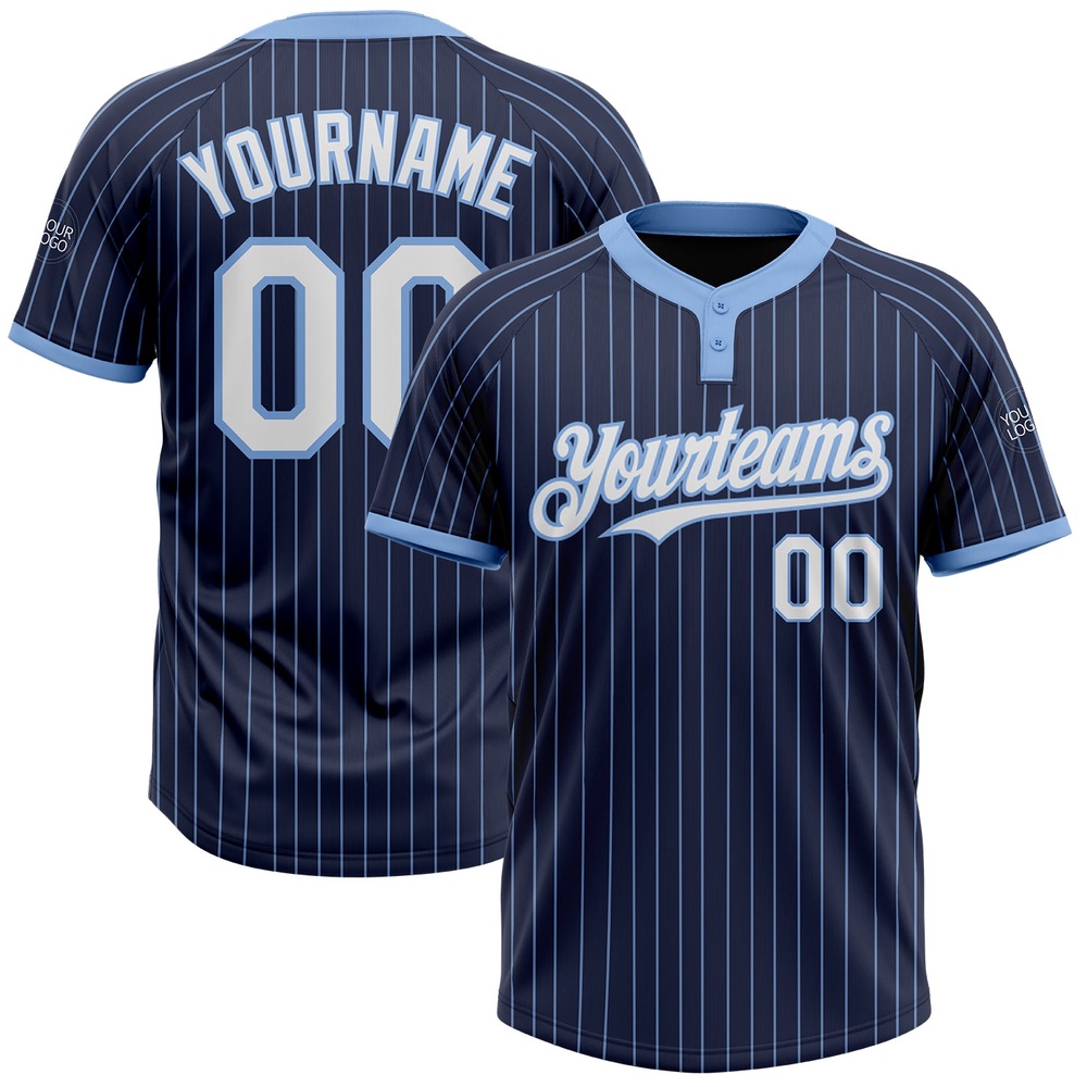 Navy Light Blue Pinstripe White Two Button Unisex Softball Jersey, Custom Team Softball Jersey Navy Light Blue Pinstripe White Two Button Unisex Softball Jersey, Custom Team Softball Jersey