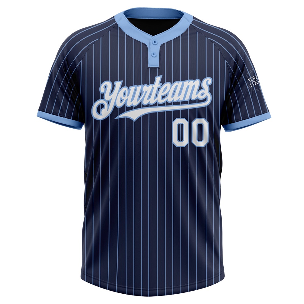 Navy Light Blue Pinstripe White Two Button Unisex Softball Jersey, Custom Team Softball Jersey Navy Light Blue Pinstripe White Two Button Unisex Softball Jersey, Custom Team Softball Jersey