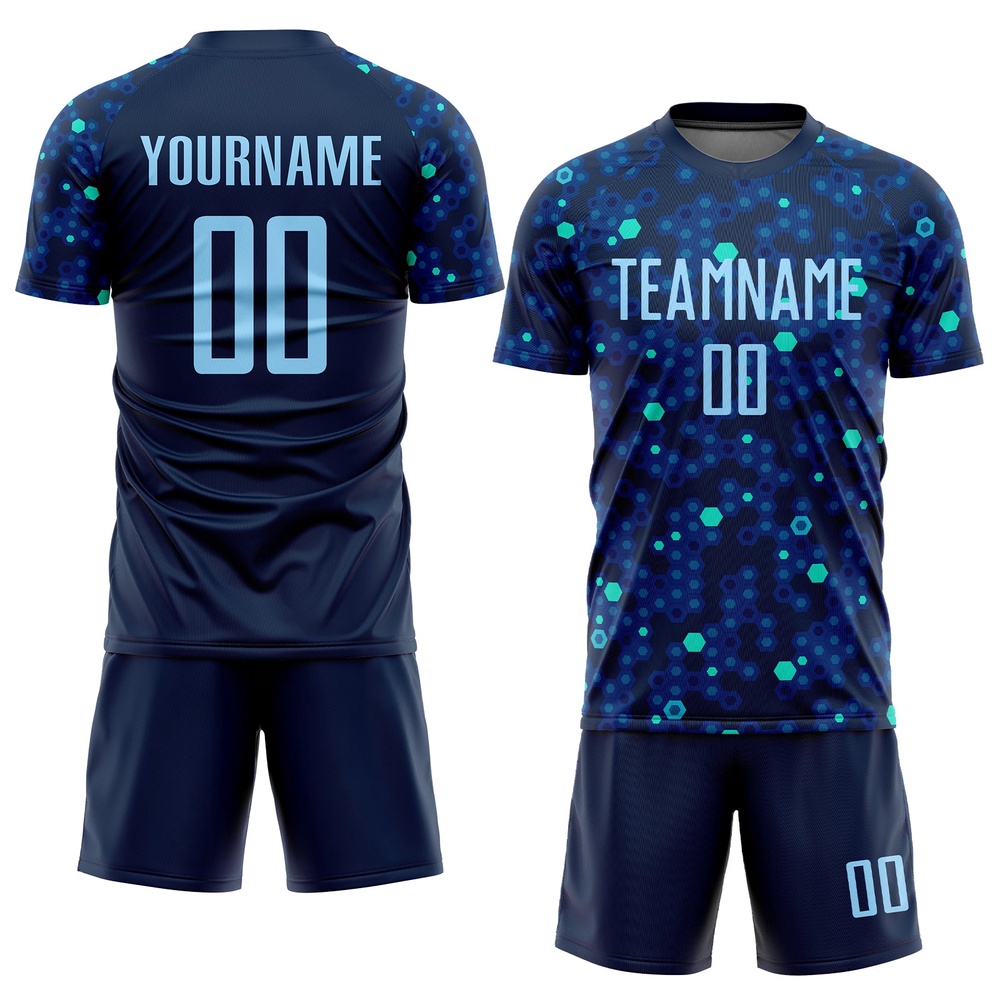 Navy Light Blue Royal Sublimation Soccer Uniform Jersey, Custom Team Soccer Jersey Shirt Navy Light Blue Royal Sublimation Soccer Uniform Jersey, Custom Team Soccer Jersey Shirt